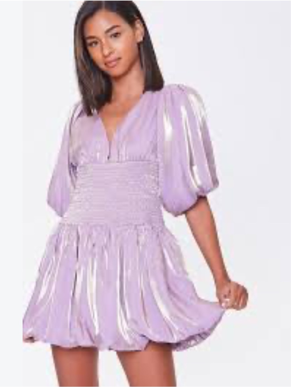 Forever 21 Lilac Puff-Sleeve Smocked Mini Dress Size Medium